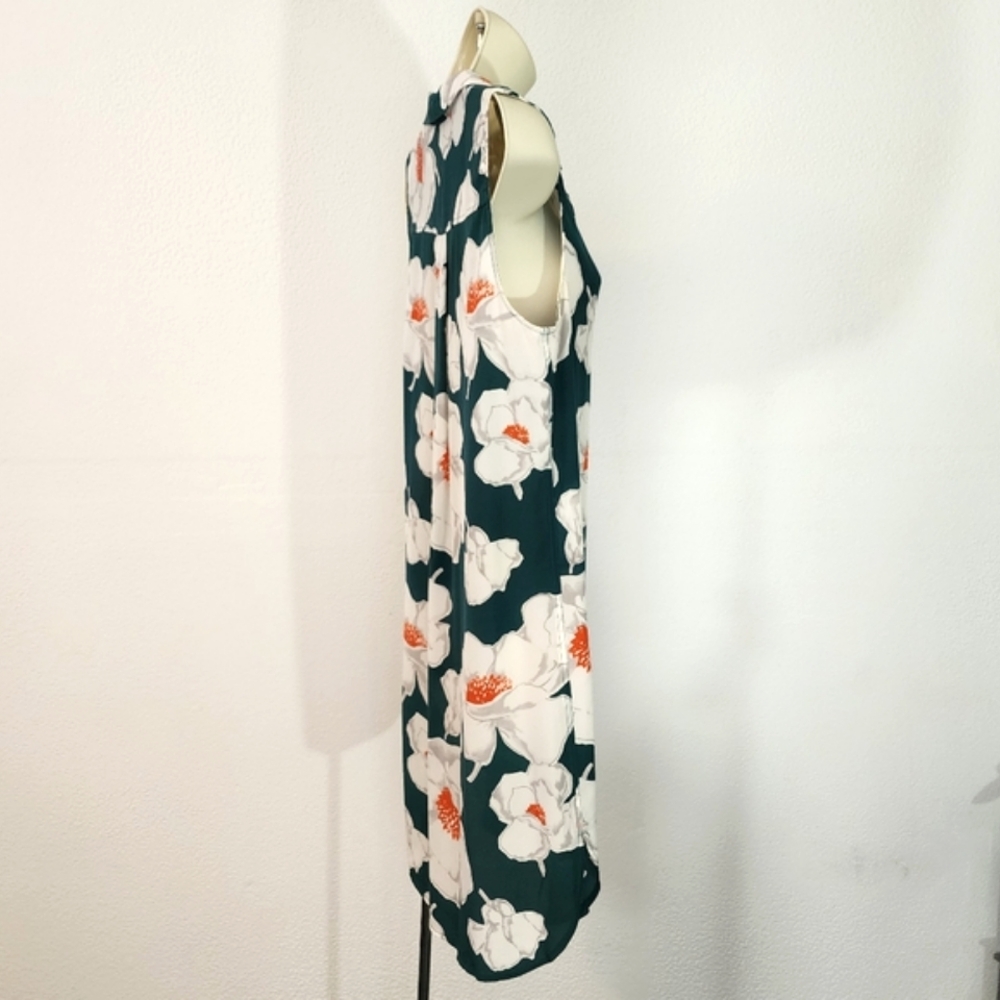 Equipment Femme Dress 100% Silk Floral Hidden Button Front Dark Green Size SP - Picture 6 of 17